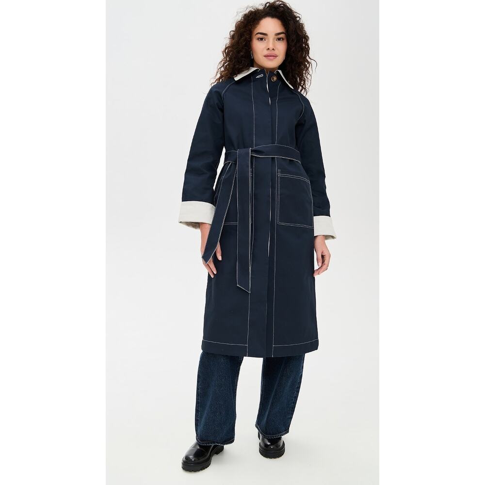 Aligne Barnaby Reversable Blue & Beige Trench Coat Small - Picture 2 of 10